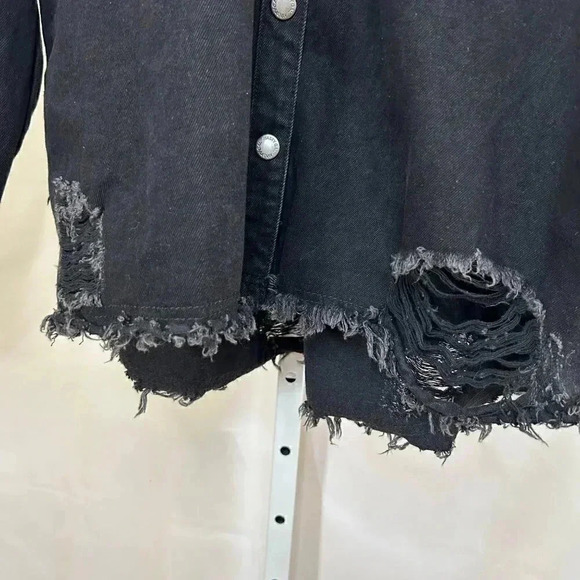 Nasty Gal Collection Size Medium Black Denim Shacket Jacket Coat Shirt - Picture 7 of 10